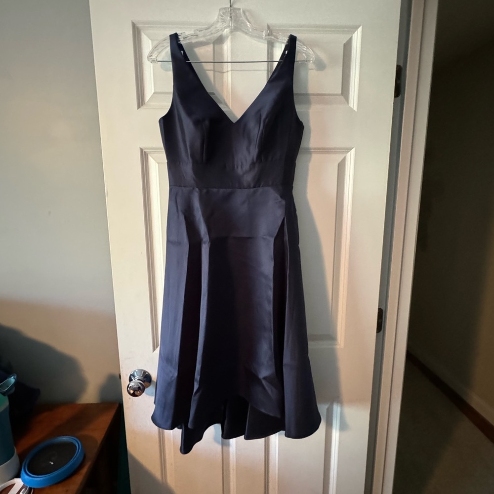 Alfred Sung Navy Blue Sleeveless V-Neck Midi/Bridesmaid Dress